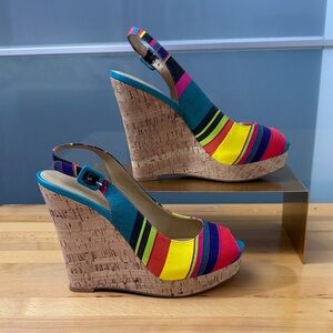 Nine West Multicolor Striped Cork Wedge Slingbacks